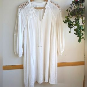 Anthropologie Maeve | Embroidered Half Sleeve Ivory White Dress Small Swim Cover